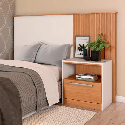 Cabeceira Solteiro com Mesa de Apoio Lucila Caemmun - Freijo/Off White