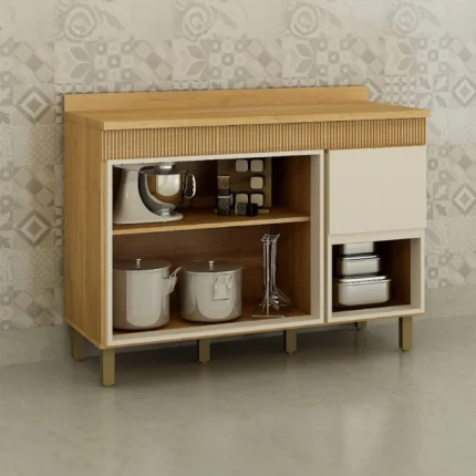 Balcão com Tampo 3 Portas 2 Prateleiras 120 cm Dakota Valdemóveis - Cinamomo/ Off white