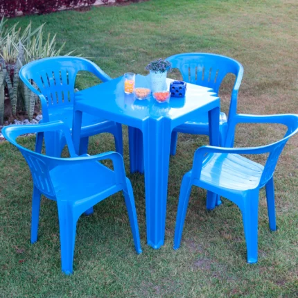 Conjunto de Mesa + 4 Cadeiras Plástico Tramontina - Azul