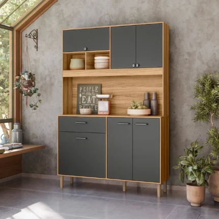 Cozinha Compacta com Tampo 6 Portas 1 Gaveta em MDP Erva Doce Nicioli - Freijo/Chumbo