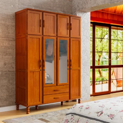 Guarda-Roupa Solteiro 8 Portas Bater 2 Gavetas Casual Serpil - Cedro Acetinado