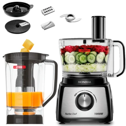Multiprocessador Mondial Turbo Chef 1000W com Liquidificador MPN-01-BE - Preto - 110 Volts