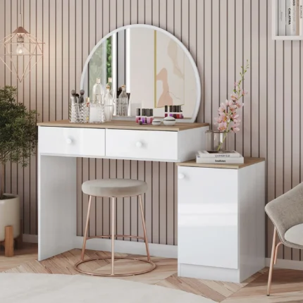 Penteadeira Agnes 1 Porta 2 Gavetas Espelho Henn - Branco/Jequitiba HP
