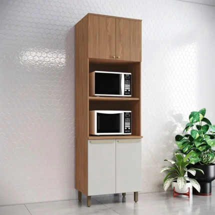 Torre Quente 2 Nichos para Forno 4 Portas MDP Henn Requinte - Nature/Areia HP